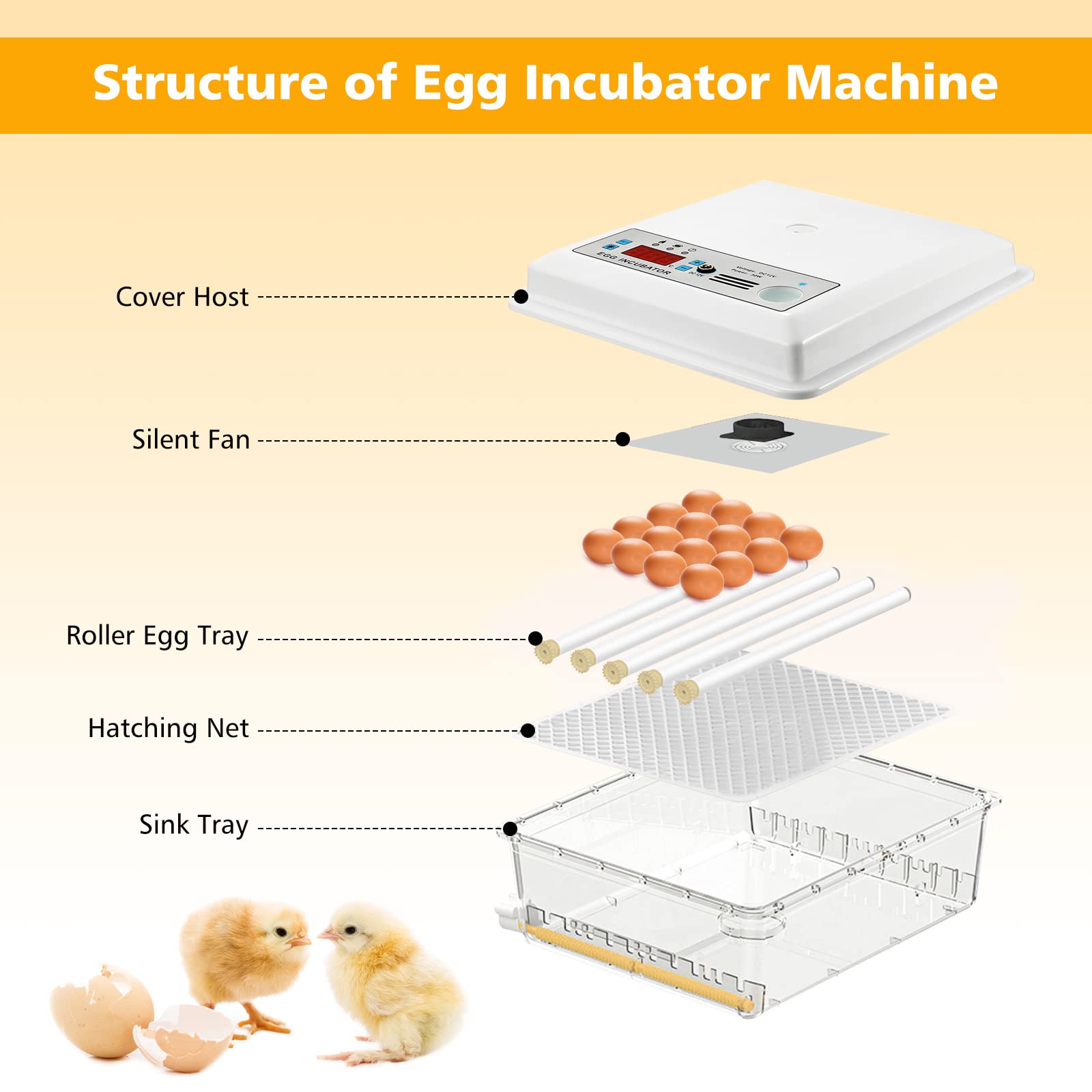 Incubators for Hatching Eggs 16 Egg Incubator with Automatic Turning&Humidity Control&LED Canding Lamp Incubator for Chickens Ducks Goose Quail Birds Pigeon