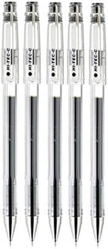 Pilot Hi-Tec-C 05 - Bolígrafo de tinta de gel, punta fina de 0.020 in, tinta negra, LH-20C5, juego de 5 unidades