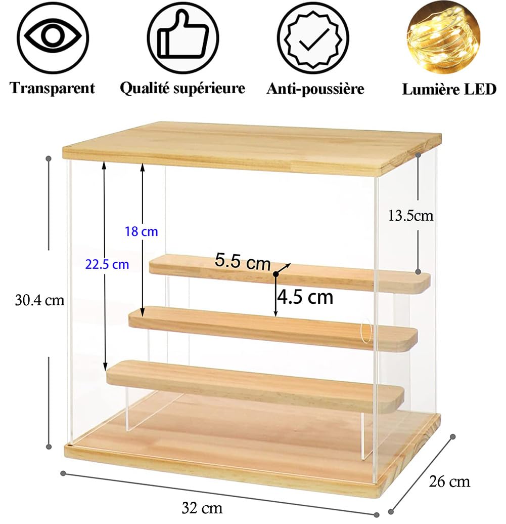 Vitrina De 2 Niveles Con Puerta De Plexiglás – Exhibidor Para Figuras Y Colecciones, Organizador Con Estante De Madera