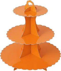 Soleebee 3-Tier Cupcake Stand, Cardboard Cupcake Tower, Dessert Cup Cake Stand Tower for Birthday Wedding Party Decoration, Cupcake Tier Stand 1 Set (Orange)