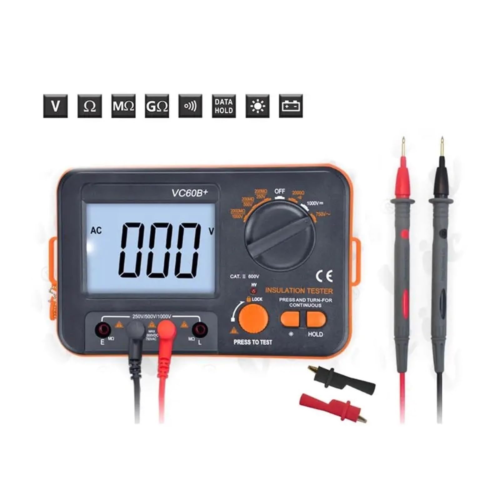 VC60B+ Insulation Resistance Tester Digital Megohmmeter Electrician Megohm Meter