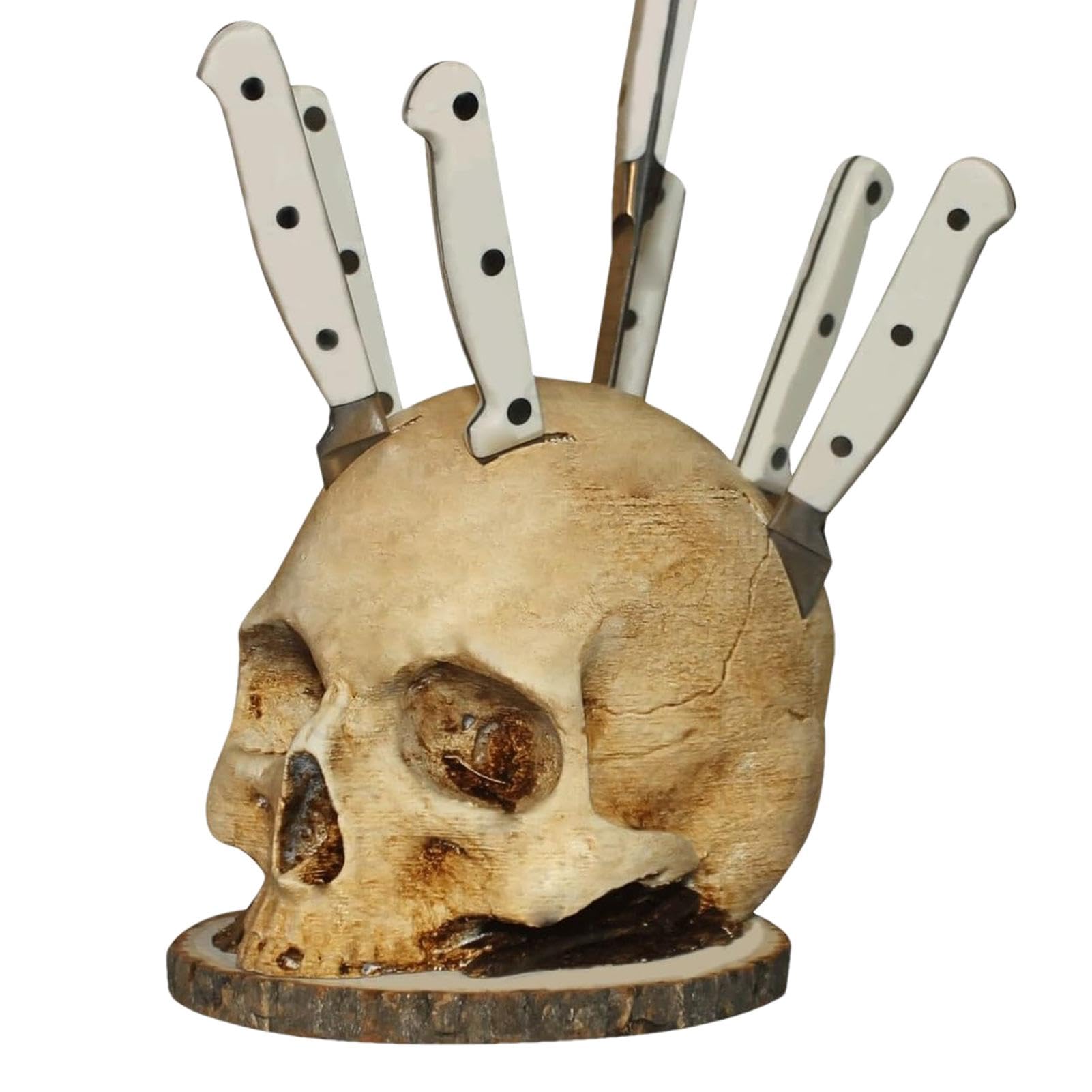 Skull Knife Holder, Horror Skull Knife Block, Knife Stand in Horror Head Shape, Horror Head Organiser, Kitchen Knife Storage Shelf Organiser for Kitchen Aids & Home Decoration