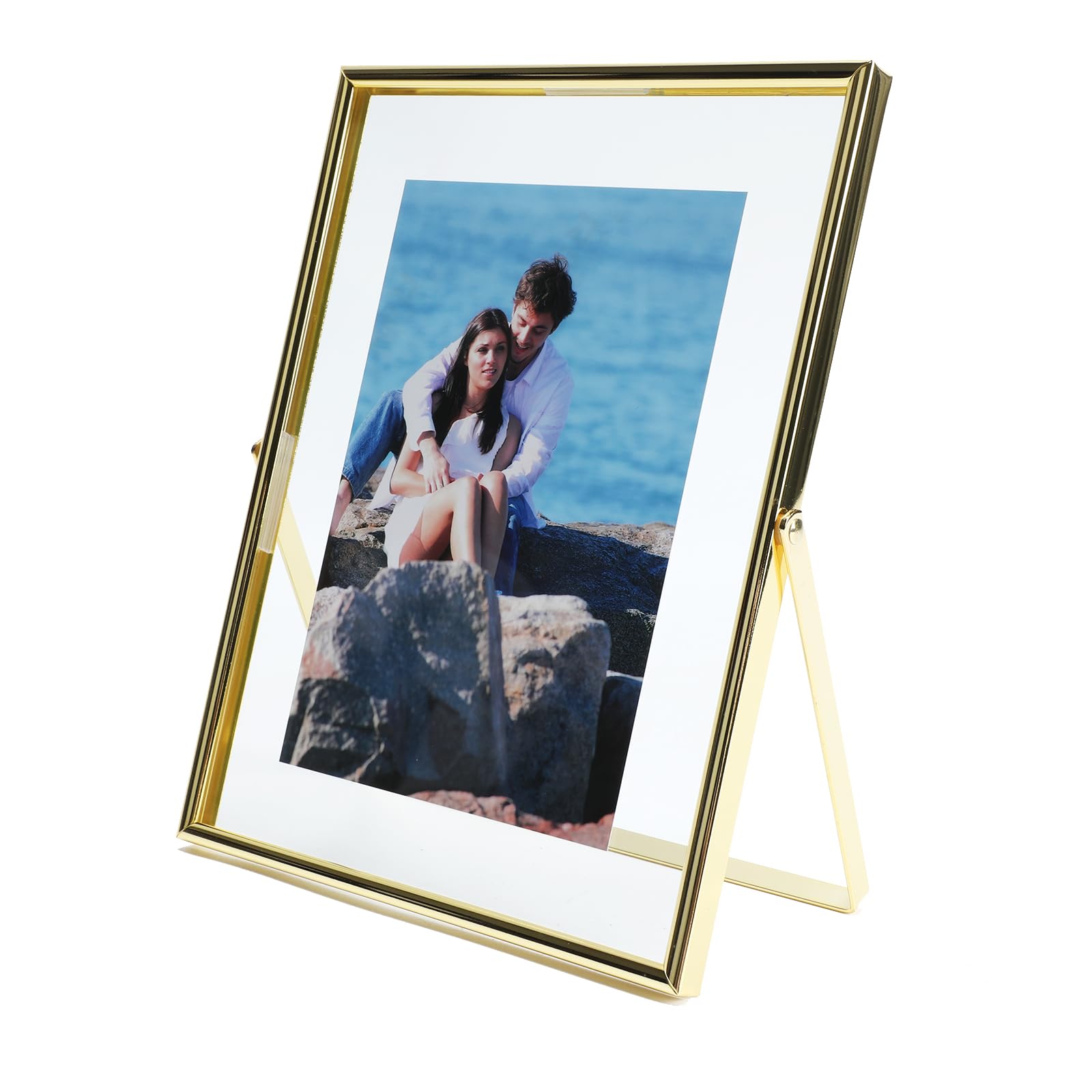 AhaGo Gold Floating Frame (6"x8", Vertical), For Picture 5x7, 4x6, 3x5, Tabletop Shelf Photo Frame, Classy Gift For Festival, Wedding, Home or Office Décor…
