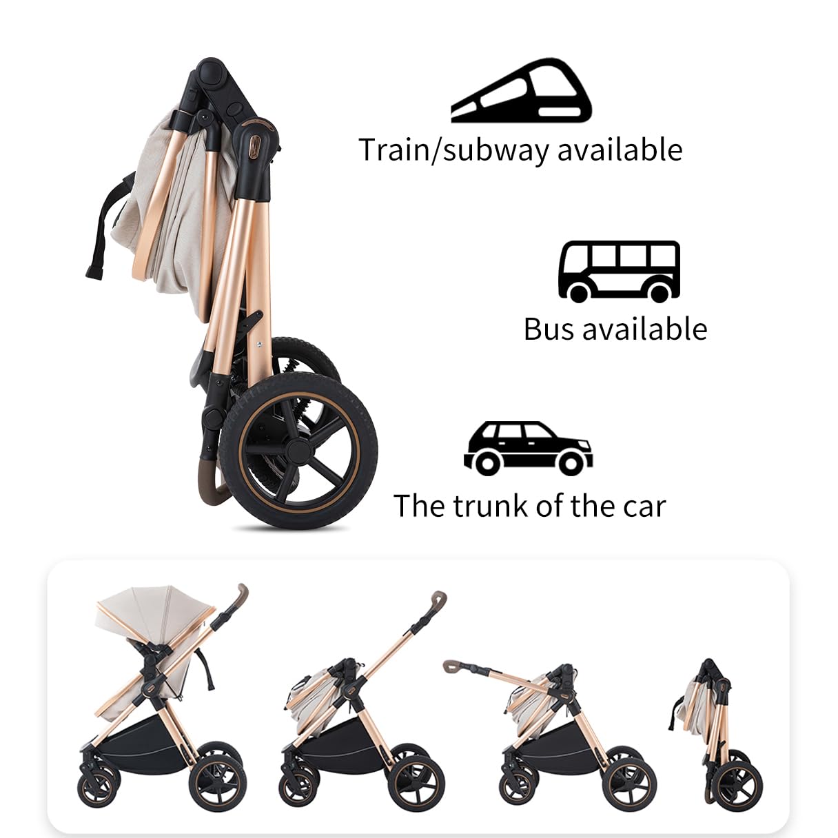 BEBBY Passeggino trio 3 in 1 Cannuccia Portatile Pieghevole Alto Telaio Alluminio Neonato (D2-Purple, H2-D)