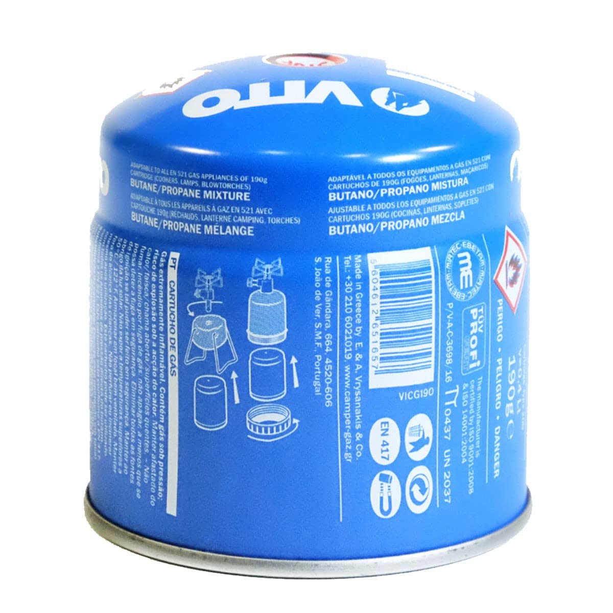 Lampe à gaz VITO + 4 Cartouches gaz 190gr Lanterne pour bouteille camping gaz 190g perçable
