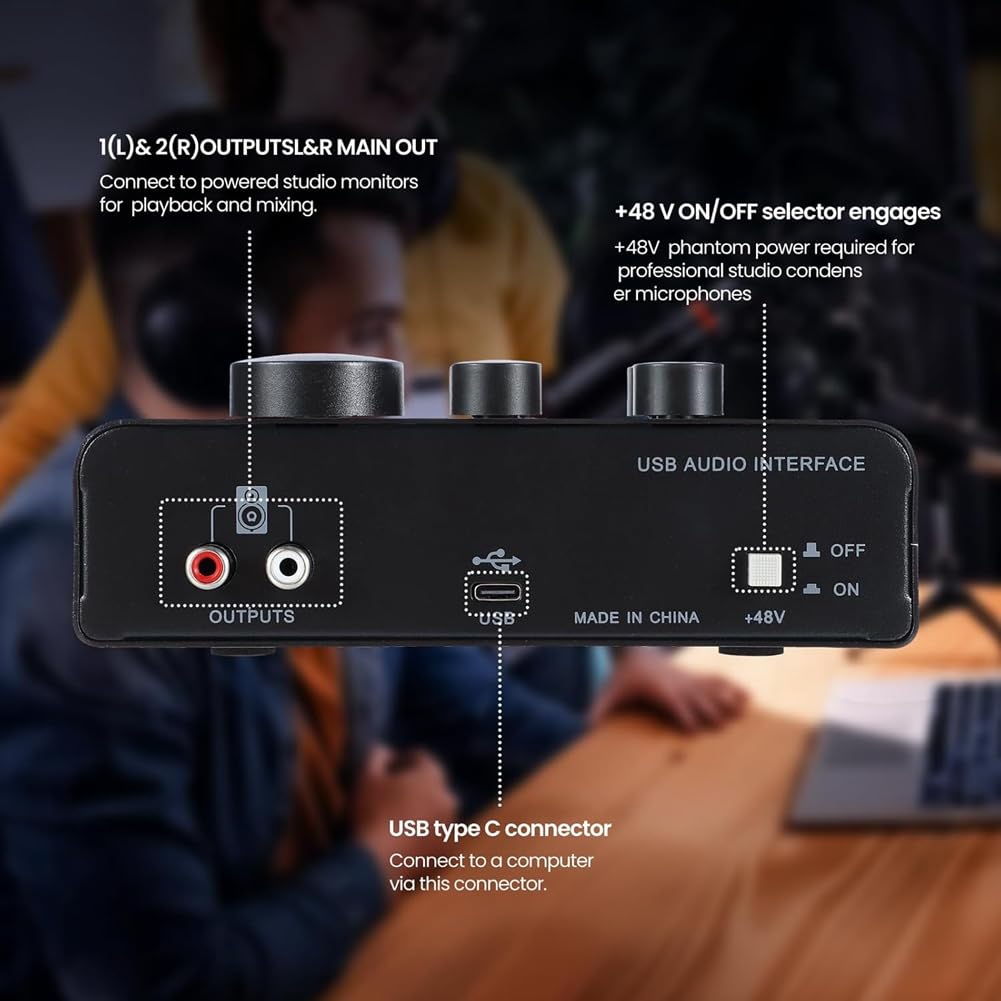 Interfejs audio USB przedwzmacniacz mikrofonowy przedwzmacniacz mikrofonowy zasilanie fantomowe do nagrywania, transmisji na żywo, podcastów do domowego studia