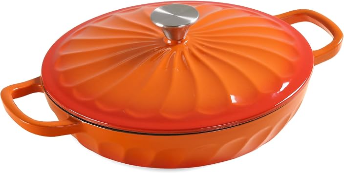 Enameled Cast Iron Dutch Oven, 3.8 Quart Dutch Oven Pot with Lid, Shallow Cast Iron Braiser with Handles, Oven Safe up to 500F Orange