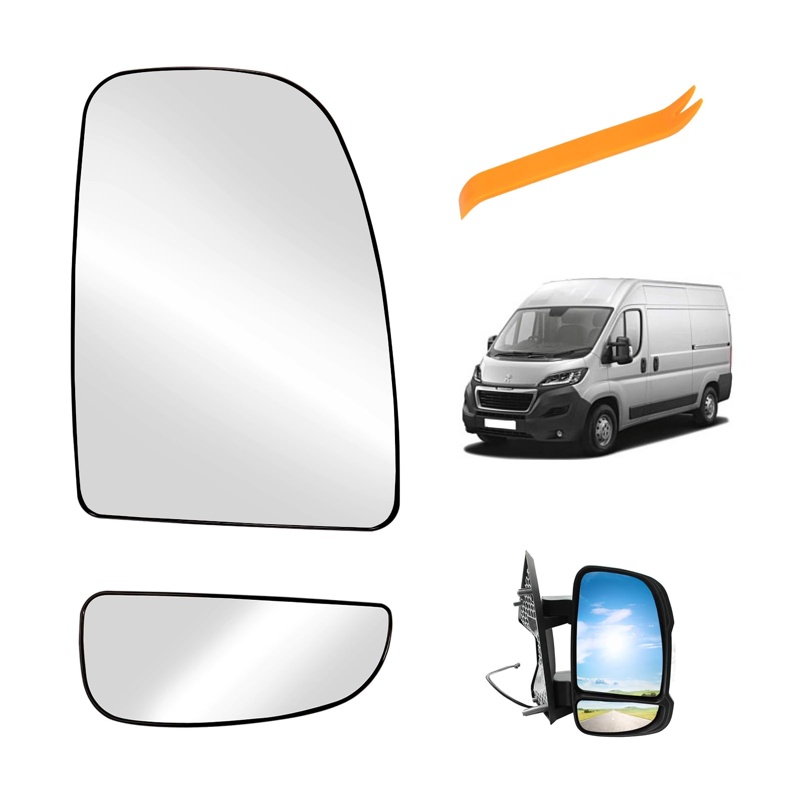 Vetro di ricambio per Ducato Jumper Boxer Movano C 2006 – 2023, riscaldabile, convesso, specchietto retrovisore esterno in vetro, lato conducente, asferico, specchietto retrovisore, lente di