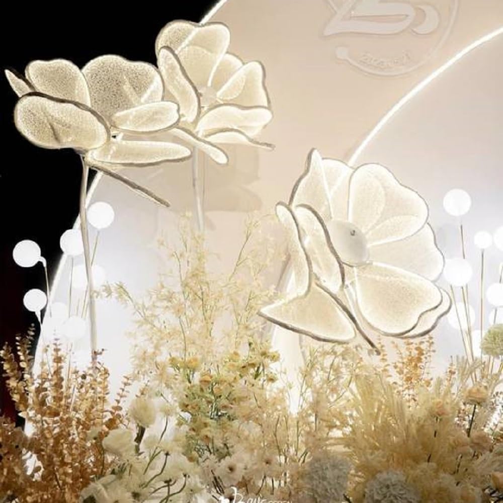 CNCEST 3PCS 23.6" Wedding Flower LED Floor Lamp,50W 110V Creative Flower Wedding Lights 53.5-65.4" Adjustable Height Flowers Romantic Decoration Props for Wedding Party (Warm Light, 3PCS)