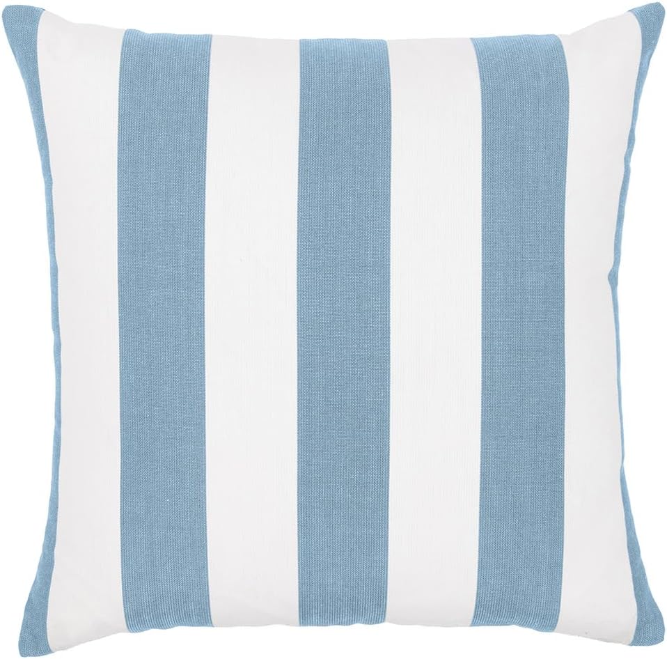 Sherry Kline Cabana Stripe Outdoor Throw Pillow Set of 2, 18x18 Inch Knife Edge Reversible Decorative Cushions, Indoor Outdoor Patio Accent Pillows, Made in USA - SkyBlue/White