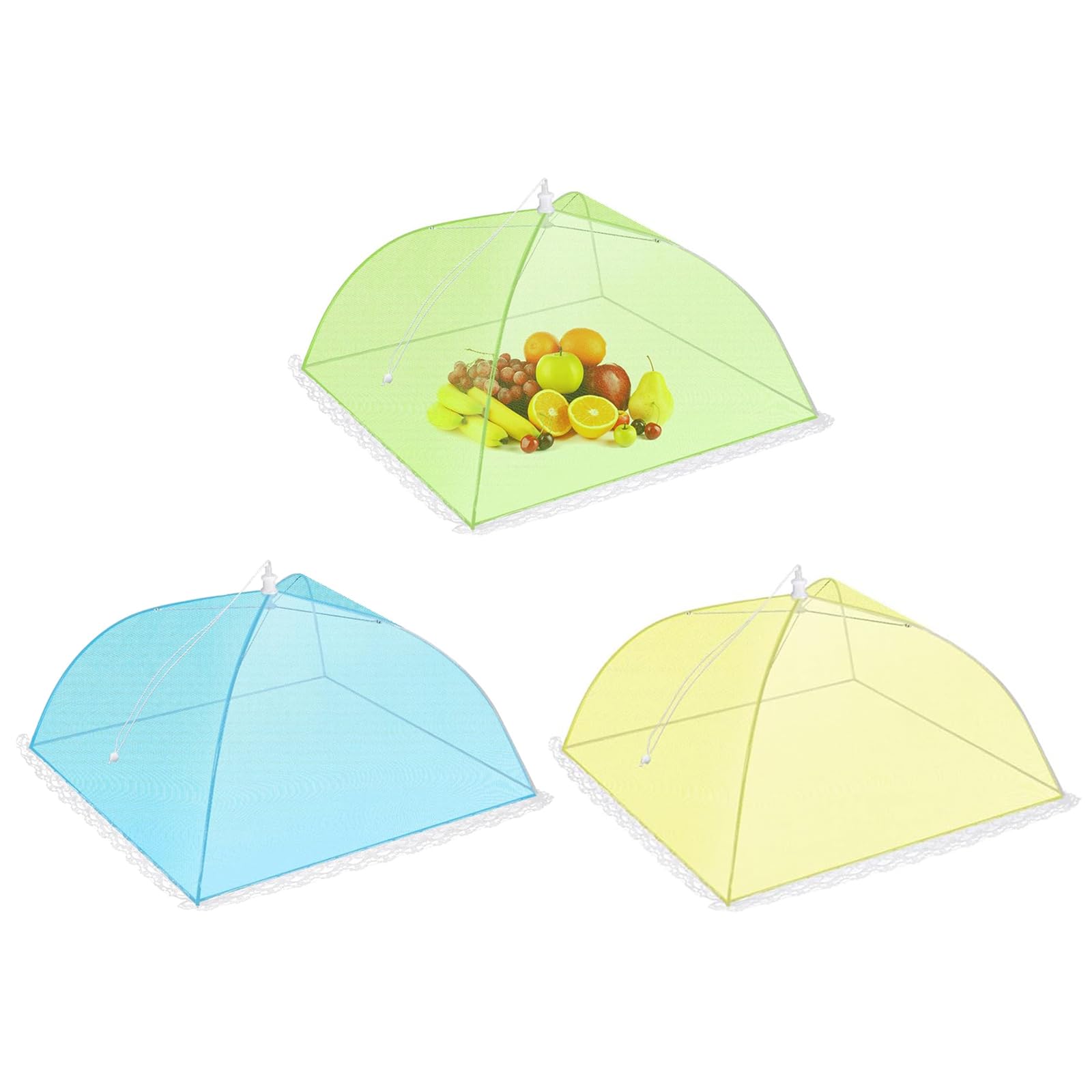 3 Pcs Food Covers Mesh Nets Tents Foldable Umbrella Pop Up, Colorful Mesh Food Net Cover, 12 Inch Food Storage Protector Collapsible Domes for Fruit Dish Picnic Outside Fly Mosquitoes Bugs
