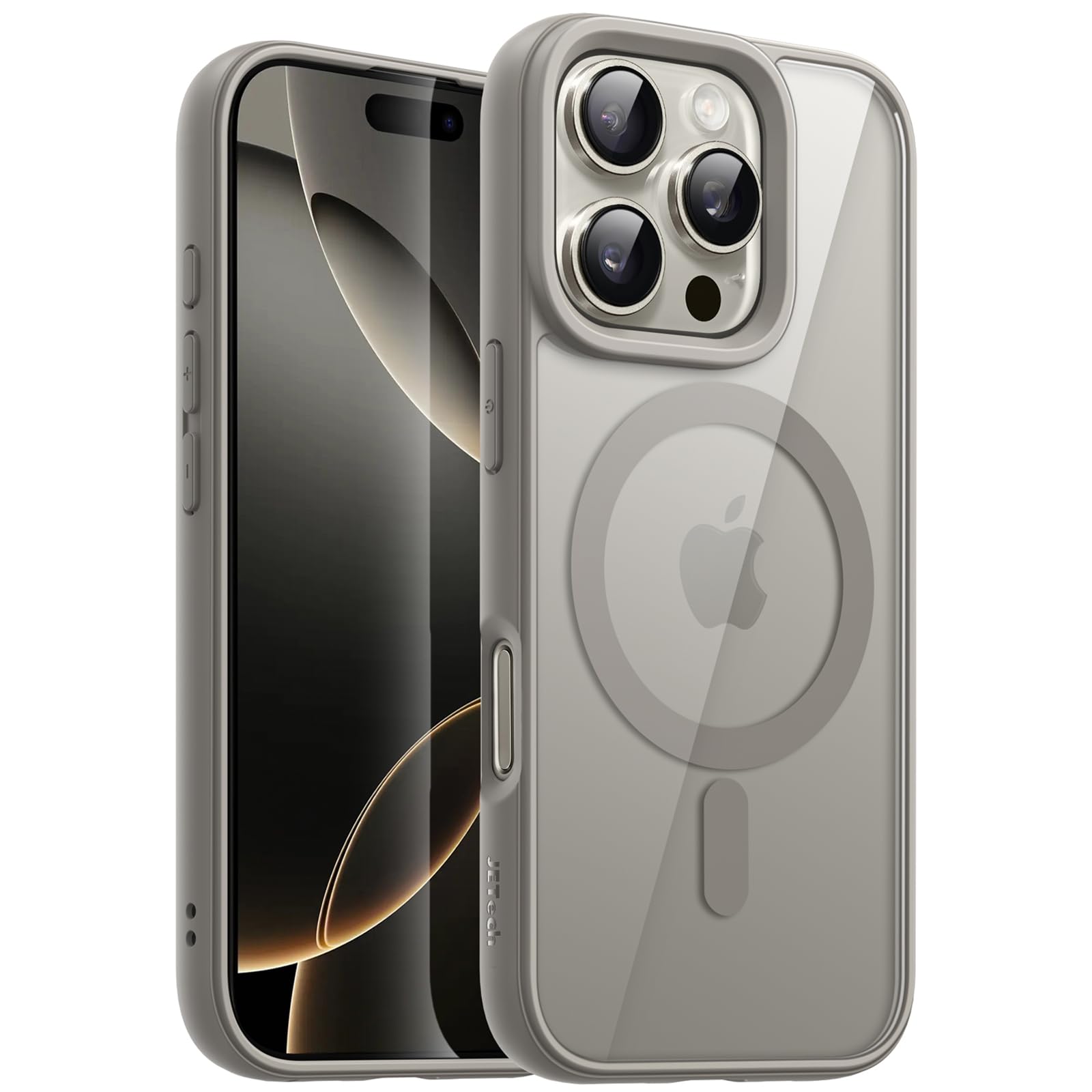 JETech Cover Magnetica per iPhone 16 Pro Max 6,9 Pollici Compatibile con MagSafe, Antiurto Paraurti Custodia, Solida Colore Opaco TPU Telaio, Anti-Graffio Retro Trasparente (Titanio Naturale)