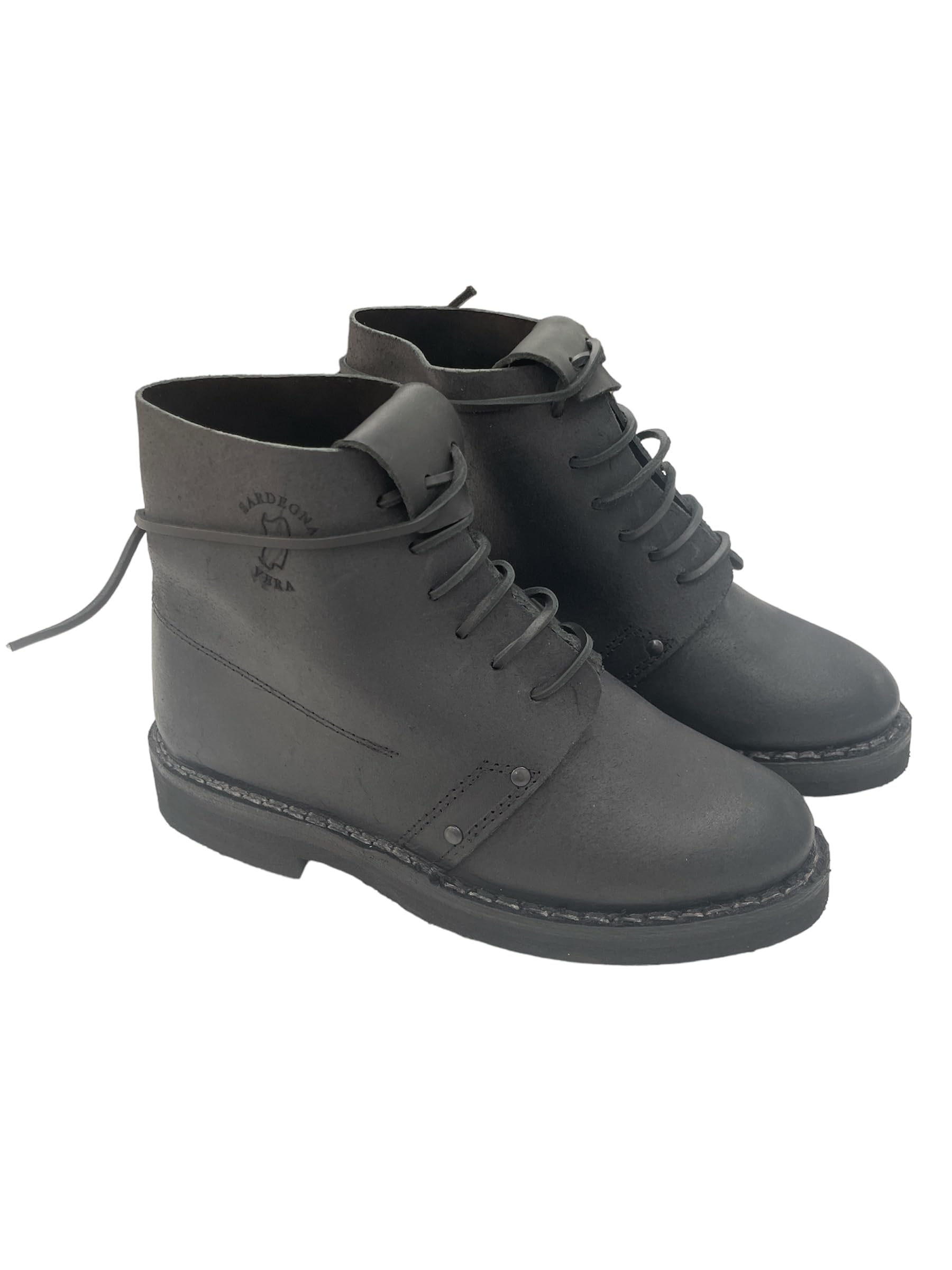 Cosinzos (Cosingius) Cucito. Scarpa da Lavoro/Campagna/Velluto. Pelle Nera. Suola Cucita Liscia. N° 42