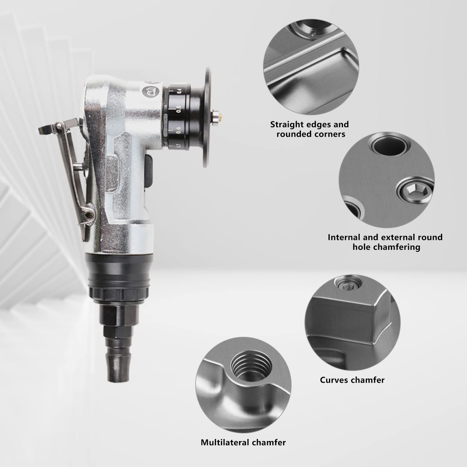 Mini machine à chanfreiner pneumatique avec 4 inserts, 2 clés, 1 roulement à main, outil de biseautage à 45 degrés pour couper le métal, ébavurage linéaire des trous intérieurs