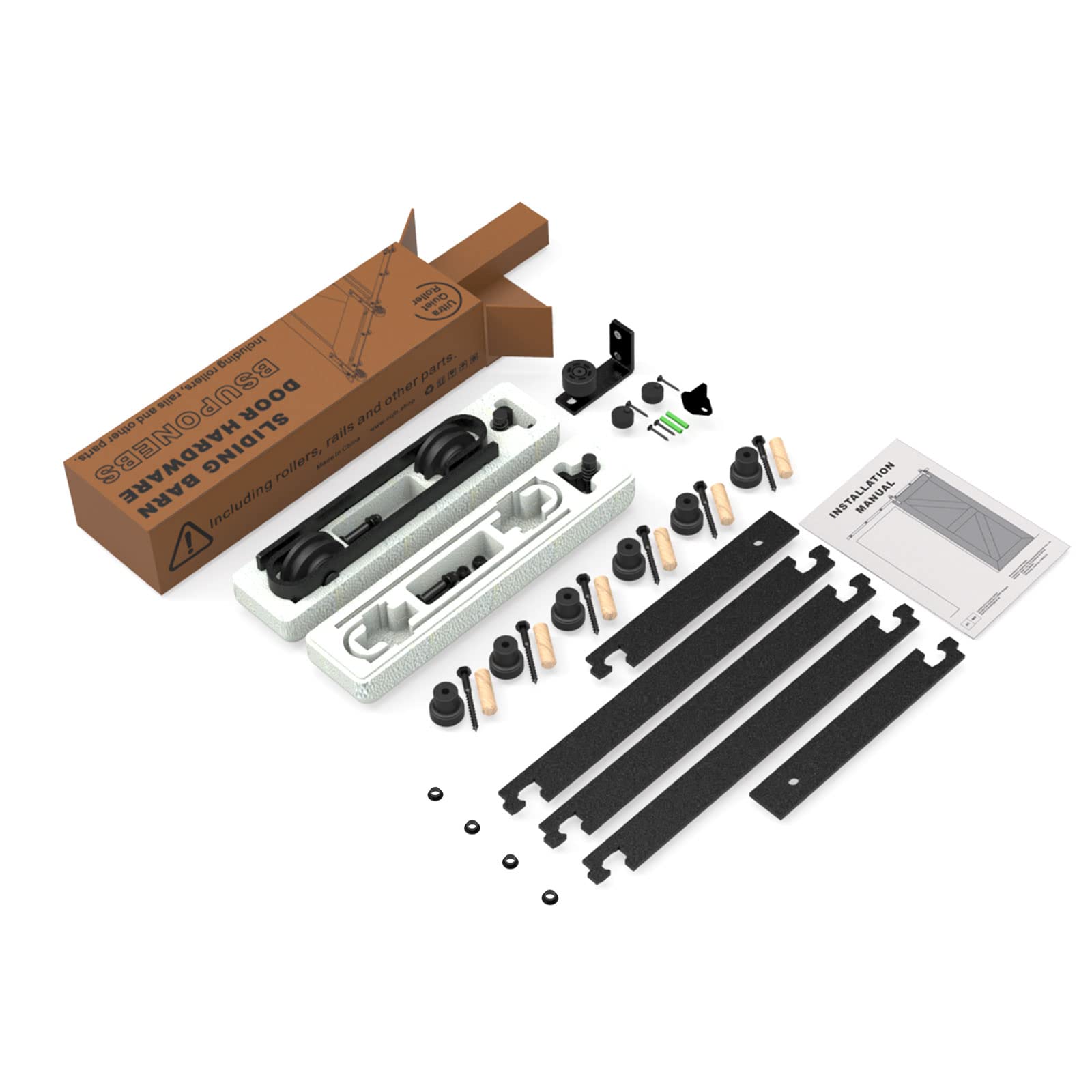 TSMST 173CM (5.5FT) Herraje para Puerta Corredera Kit de Accesorios para Puertas Correderas con Guía de Suelo Ajustable