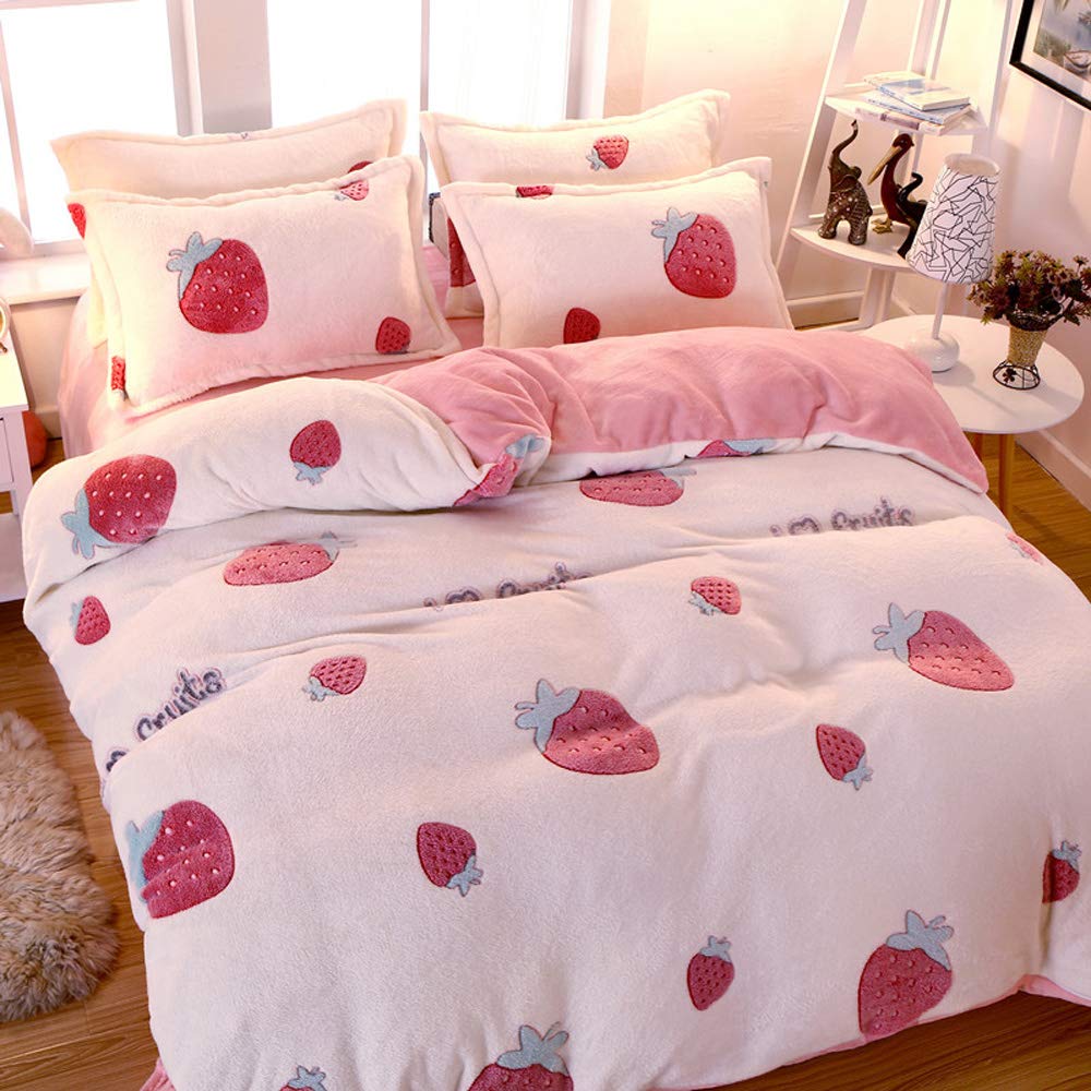 LoveHomeCandy 布団カバー シングル ダブル あったか フランネル 裏起毛 ふわふわ もこもこ 防寒 かわいい 掛け布団カバー 寝具カバー 洗える 発熱 保温 冬 (シングル/150*200CM,E)