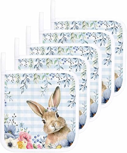 Miniatura 7 de 3 Packs Blue Easter Plaid Pot Holders Sets for Kitchen,Oven Pan Plate Bowl Pads Heat Proof Mat with Hanging Loop,Terry Cloth Potholders Soft Grip