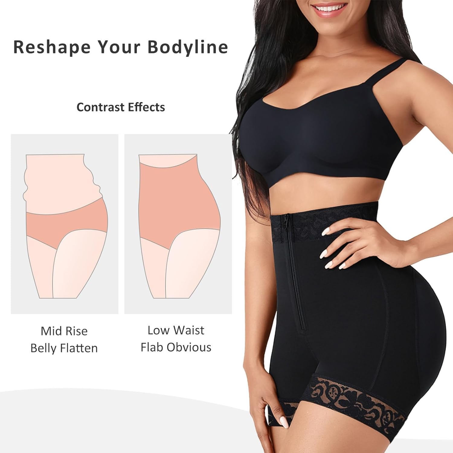 Size L High Waist Shorts Body Shaper for Women Butt Lifting Tummy Control Panties Compression Shorts Zipper Closure