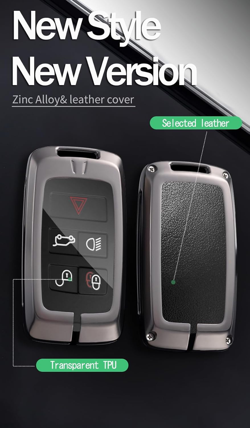 ontto Smart Remote Car Key Cover Fit for Range Rover 2018-up Car Accessories Metal and Leather Key Fob Case Fit for Range Rover Sport Vogue Evoque Velar,with Keychain,Black - Image 5