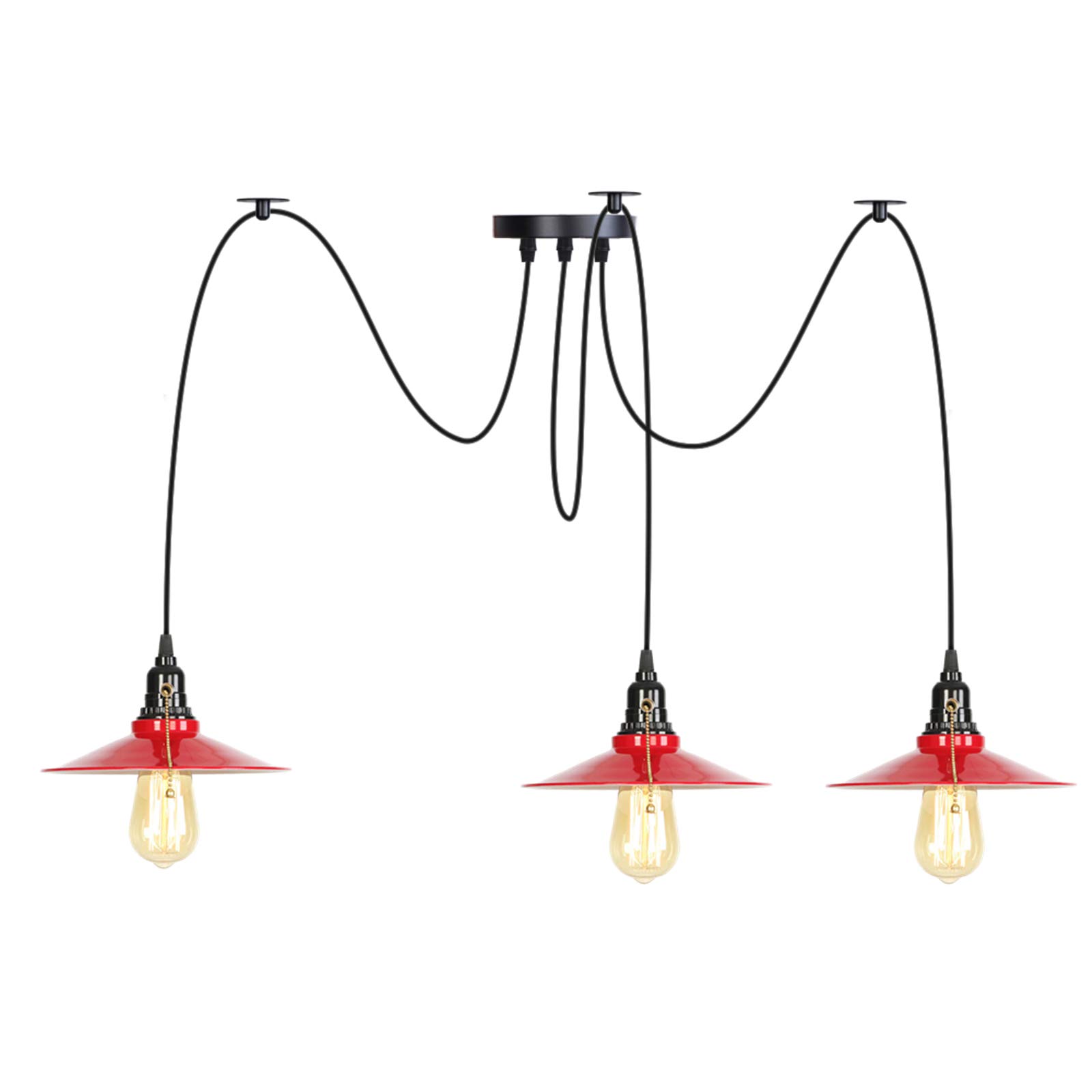 Lámpara colgante vintage industrial de metal rojo con interruptor y cable de techo ajustable