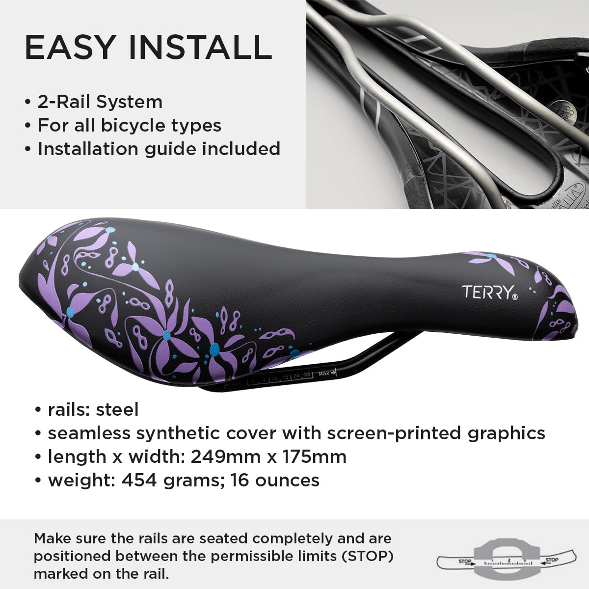 Terry Bike Saddle Womens Cite X Gel Saddle, Bicycle Seat for Women, Wide Comfortable Shock-Absorbing Gel Bike Seat with Center Cutaway
