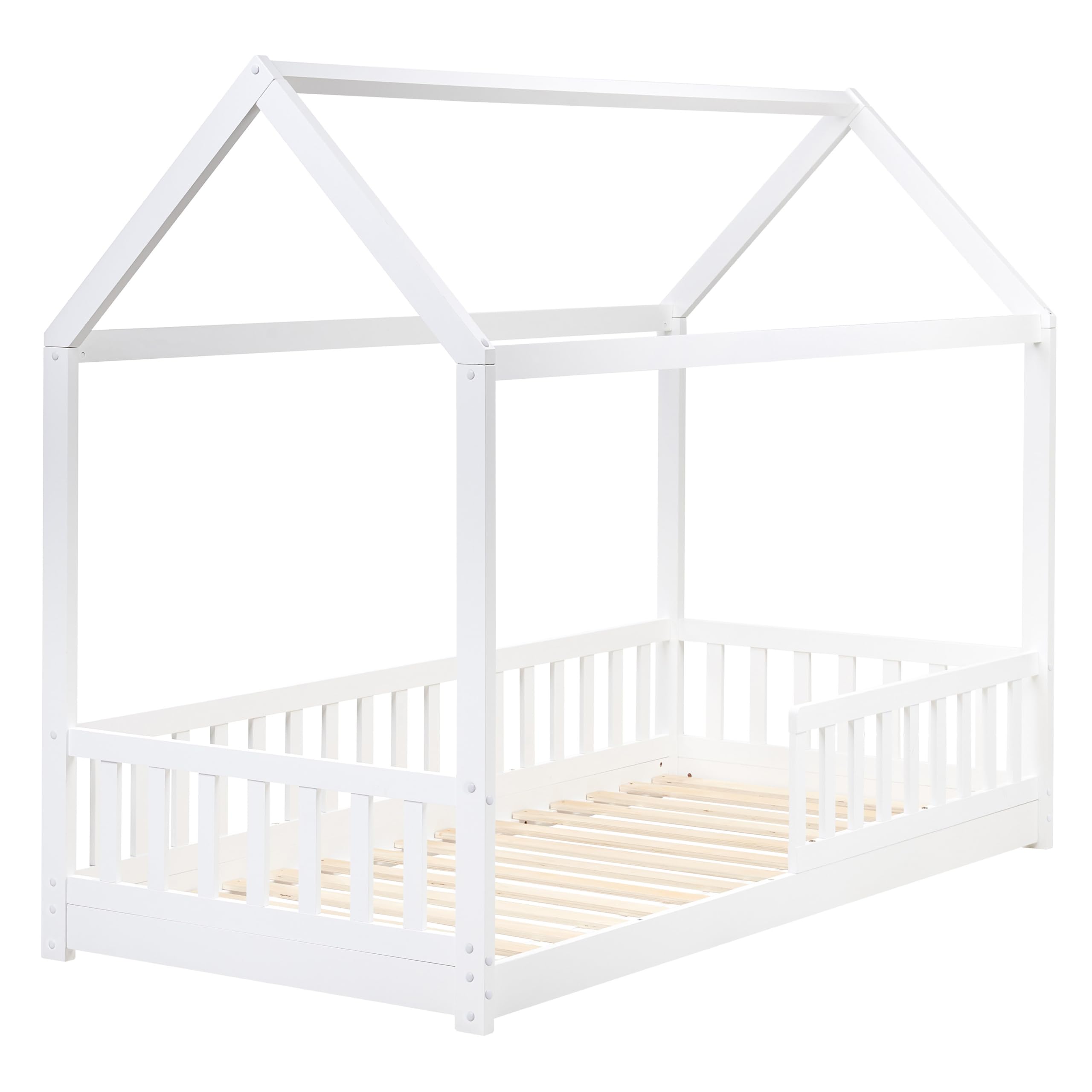 Beliani Hausbett für Kinder Holz weiß Lattenrost 90x200 cm mit Rausfallschutz Cossaye