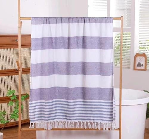 Cotton Market Telo mare XXL 90 x 180 cm – Asciugamano ad asciugatura rapida stile boho con frange – Asciugamano hammam in cotone per spiaggia, piscina e sauna bianco/viola