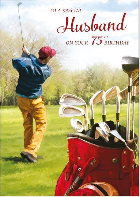 Olivia Samuel Husband 75th Golf Birthday Card from Medium Sized Card (A5 Size -148mm x 210mm) with Peel and Seal Envelope