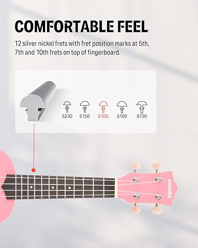 Miniatura 19 de Donner Ukelele soprano para principiantes, ukelele mate de 21 pulgadas, kit para principiantes con correa para bolsa, afinador, cuerdas, púas