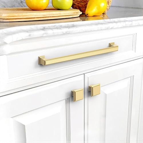 Miniatura 3 de Asidrama - Paquete de 10 manijas de gabinete de cocina de color oro cepillado de 7.5 pulgadas, accesorios para gabinetes de cocina, cajones y