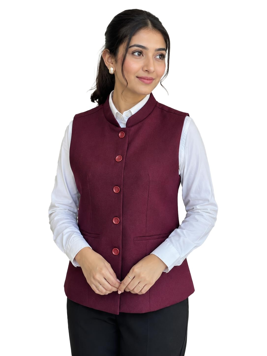women's solid nehru jacket | sleeveless mandarin collar waistcoat | regular fit casual & office ethnic layering jacket | premium cotton blend vest