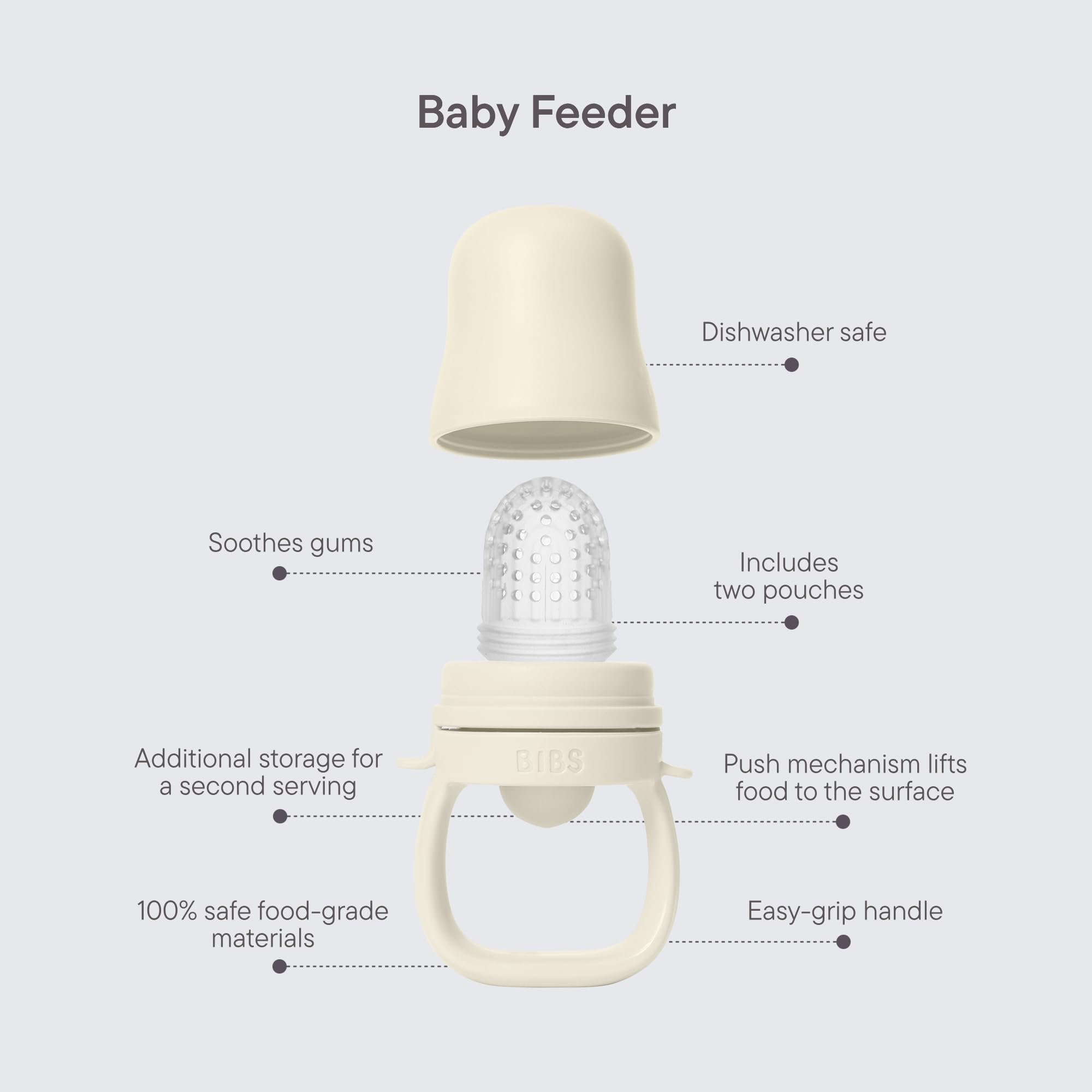 BIBS Baby Feeder con 2 tettarelle in silicone, compatibile con il vassoio del congelatore, facile da impugnare, senza BPA - ideale per la dentizione e l'autoalimentazione, 4+ mesi - Blush