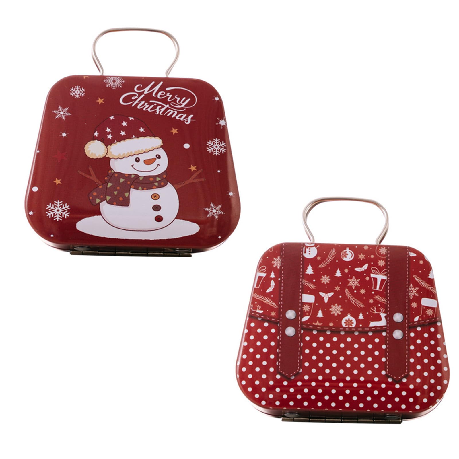 Hsioluted 2pcs Festival Miniature Tin Storage Case Sturdy Christmas Treat Tins with Handle Delicate Sweets Storage Container Collectible Candy Holder