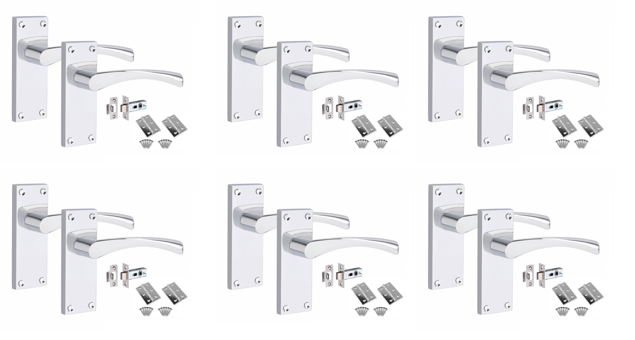 Golden Grace Astrid Latch Door Handle - Polished Chrome - Victorian Scroll Design - 6 Pack