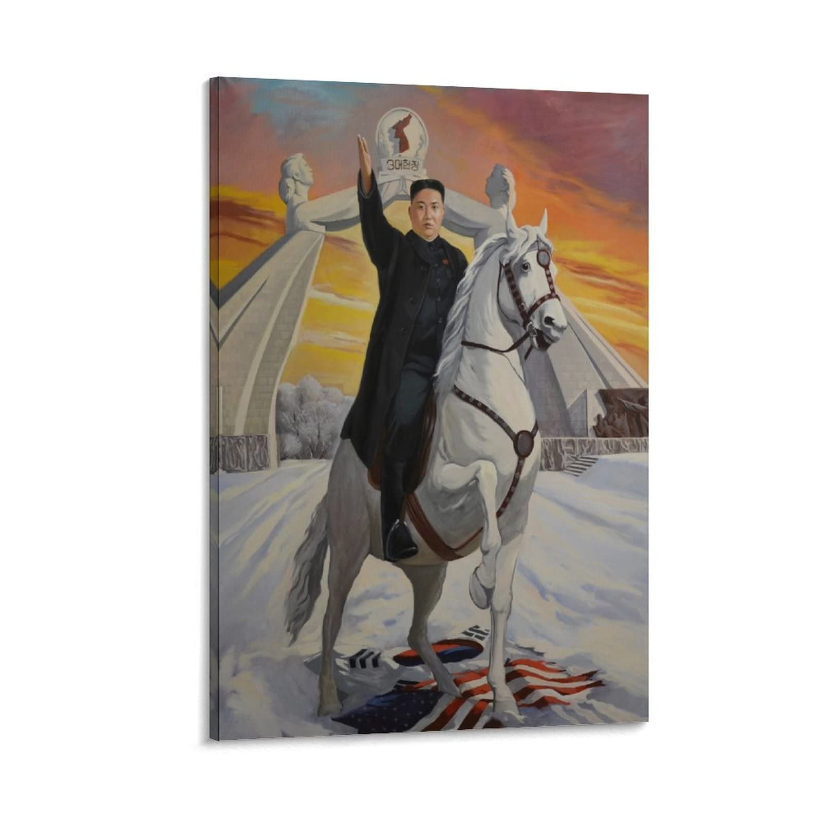 Portrait Painting of North Korean Leader Kim Jong UN on Horseback - North Korean Liberator Canvas Wall Art Prints for Wall Decor Room Decor Bedroom Decor Gifts 08x12inch(20x30cm) Frame