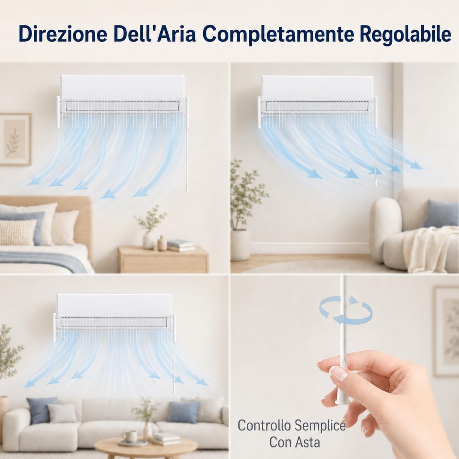 Deflettore Condizionatore Regolabile 90cm con Alette in Alluminio | Deviatore Aria Condizionatore Regolabile, Anti Soffiaggio Diretto per Casa Ufficio Camera, Senza Fori, Split 70-100cm