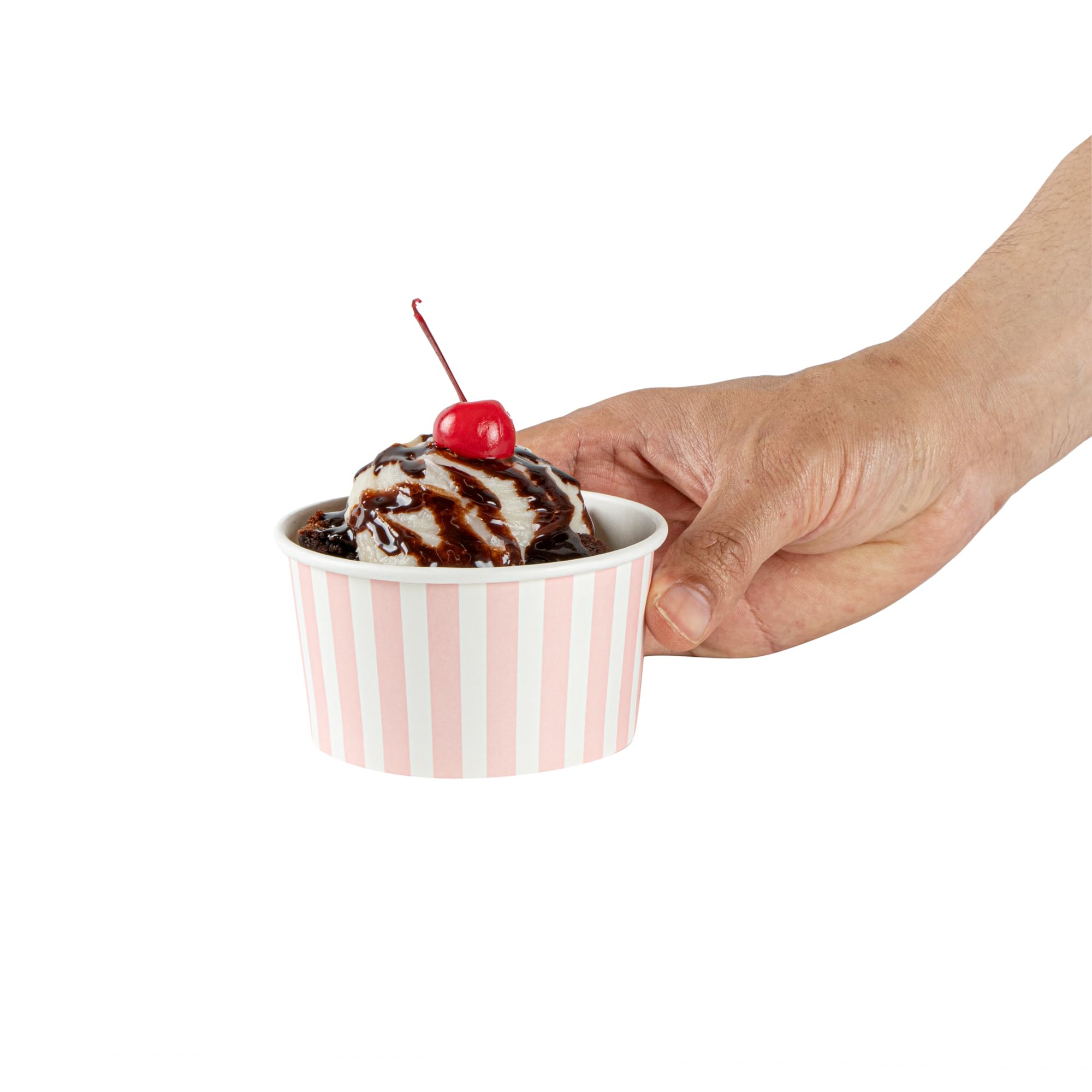 Restaurantware Coppetta - Vasos de postre de 8 onzas, 50 vasos desechables para helado, tapas se venden por separado, cuencos de papel FroYo resistentes, color rosa y blanco, para alimentos fríos y