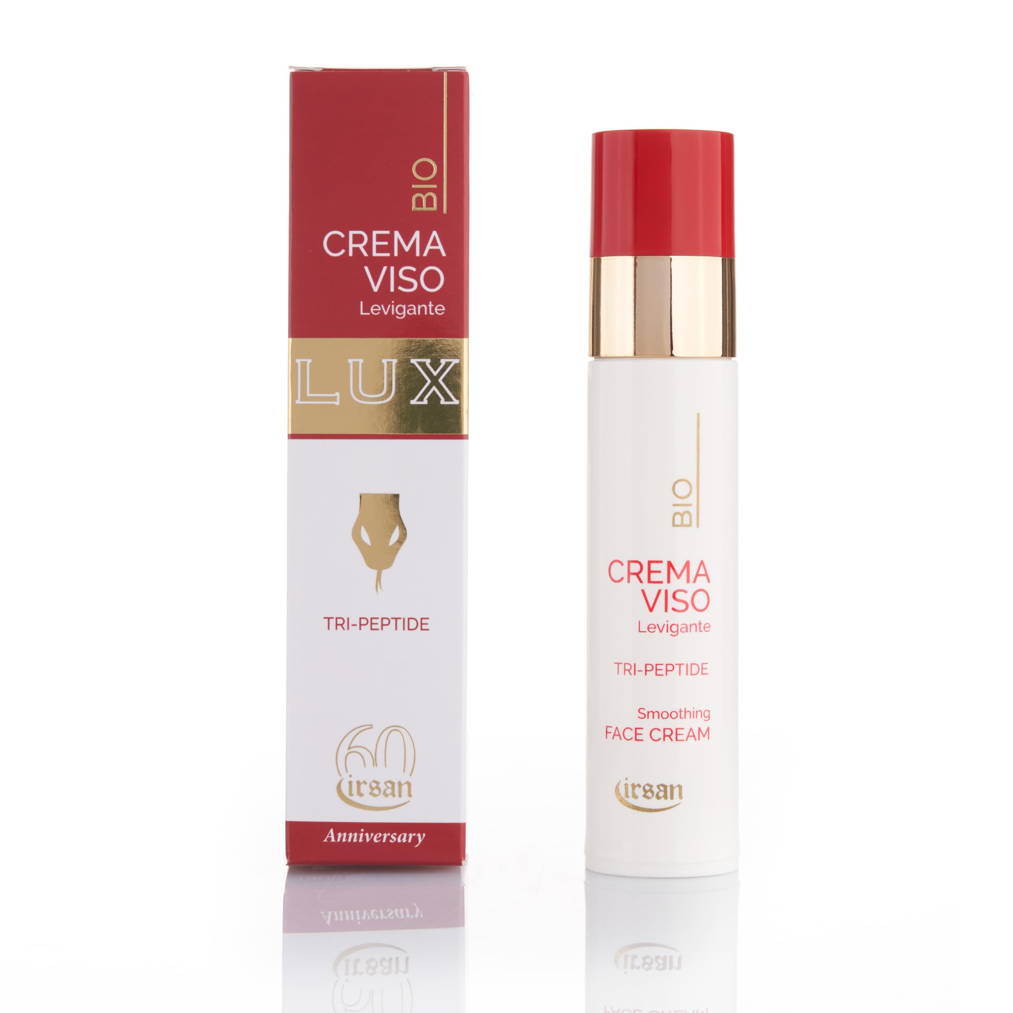 irsan Crema Viso Collo e Decolletè Levigante Antietà con Acqua termale, Tri-Peptide, Burro di Karite’, Aloe, Acido J. e Camomilla. 50 ml