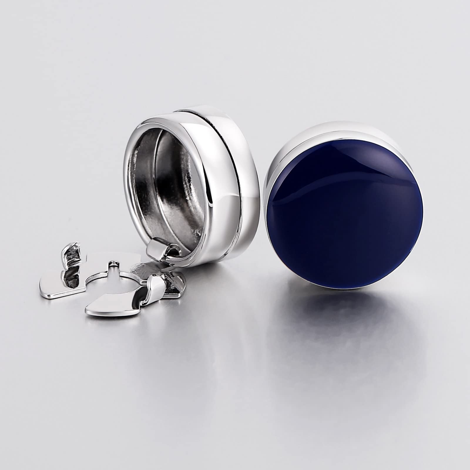 Gemelli da Uomo Blu, Gemelli per Marito da Sposa Gemelli da Camicia in Acciaio Inossidabile Blu Rotondi per Abito da Uomo inciso con Confezione Regalo