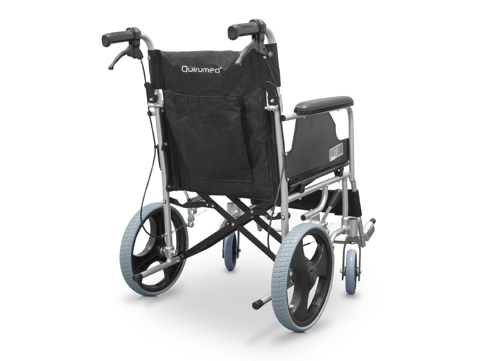 QUIRUMED Silla de ruedas de aluminio para viajes, Asiento 46 cm, Silla de ruedas de tránsito, para traslado, Plegable, Ligera, Cinturón de seguridad, Reposapiés abatibles