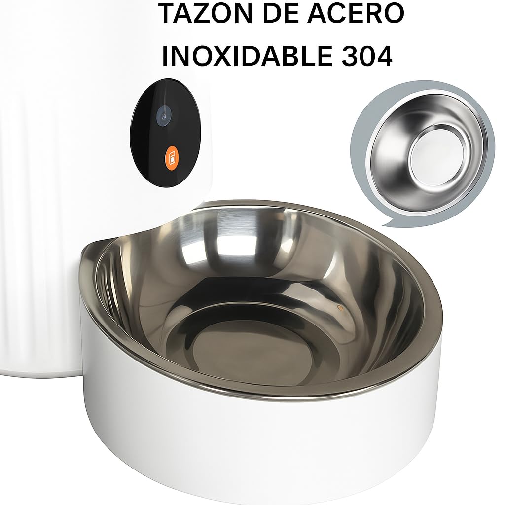 PET&TECH Comedero Automático para Gatos y Perros, 4L, Dispensador de Comida Mascotas, WiFi 2.4G/5G, Cámara HD 1080p, App Smart Life, Audio Bidireccional, hasta 10 Comidas al Día