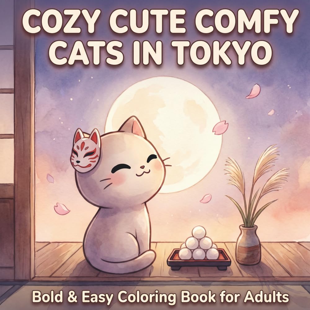 Cozy Cute Comfy Cats in Tokyo: Bold and Easy Cat Coloring Book for Adults: 50 Simple Designs for Women — Stress Relief and Relaxation (Cozy Cute Comfy ... for Adults — Stress Relief and Relaxation)