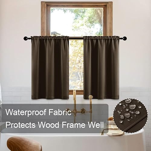 Miniatura 5 de XTMYI Juego de 2 cortinas de café marrón oscuro para cocina, paquete de 2 cortinas cortas aisladas impermeables para ventanas pequeñas de baño, 30
