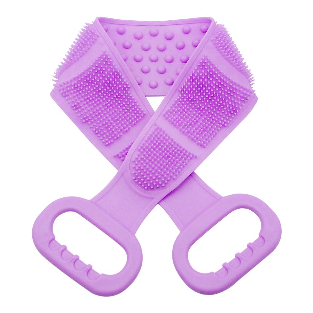 Silicone Back Scrubber for Shower - Double Sided Silicone Back Scrubber - Exfoliating Long Silicone Body Back Scrubber for Women and Men (Lilac Purple)