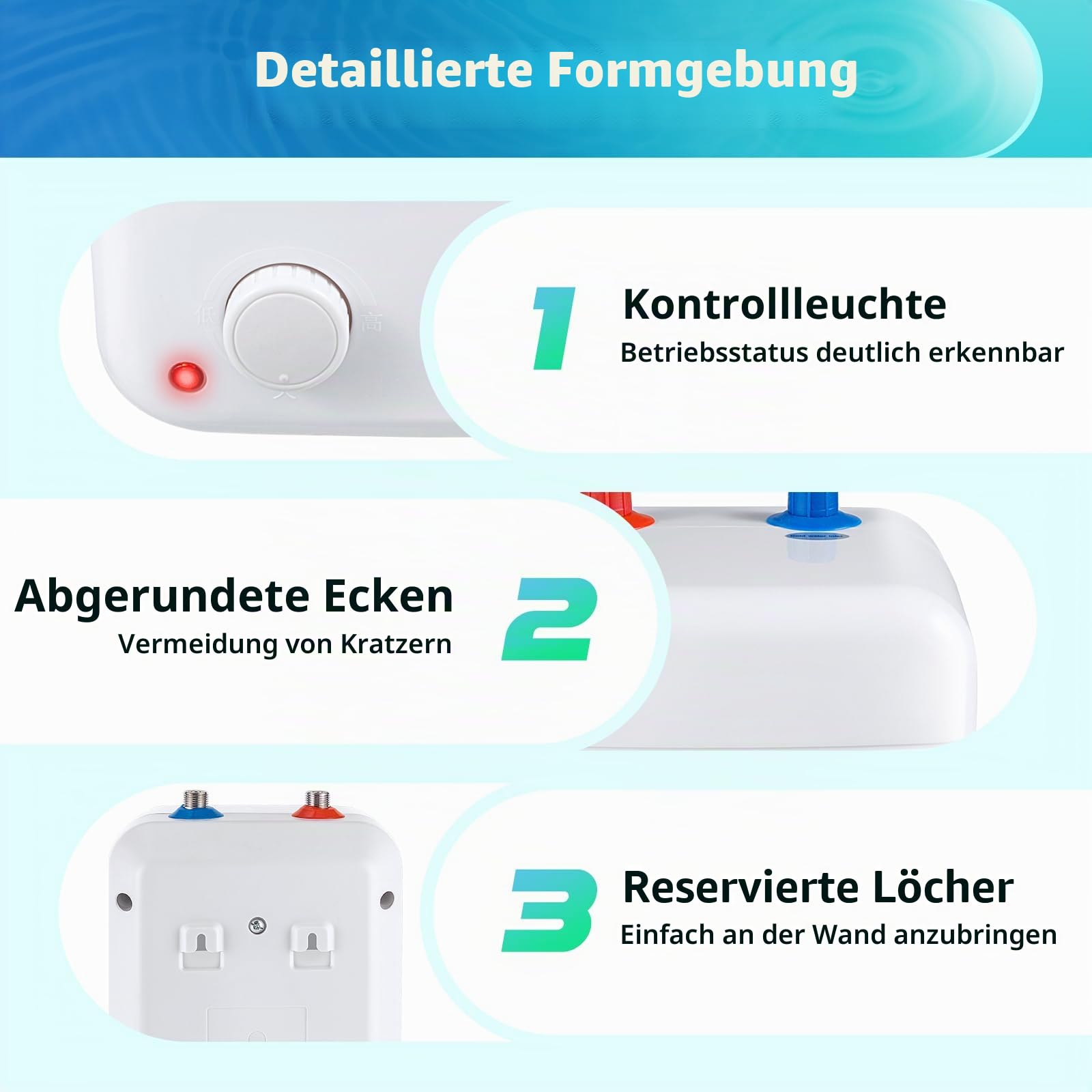 8 L Kleiner Druckfester Warmwasserbereiter -1500 W Untertischgerät Untertischspeicher mit Hocheffizienten Heizungsrohren, Untertischboiler für Küchenspüle, Bad