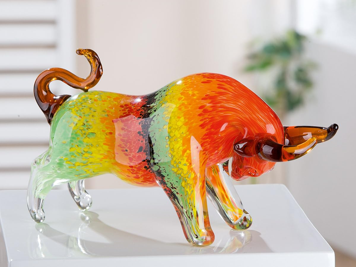 Figurine Taureau en verre soufflé bouche GILDE GLAS art luxe fait main 30cm