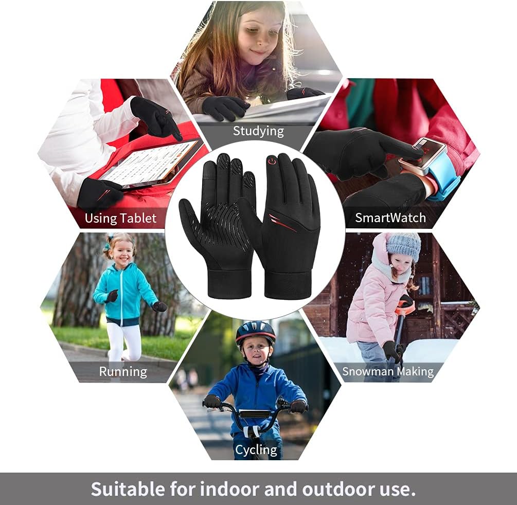 Kids Winter Touch Screen Gloves: Windproof Anti-Slip Soft Fleece Lining Warm Gloves Suitable for Age 4-10 Boy & Girl : Clothing, Shoes & Jewelry