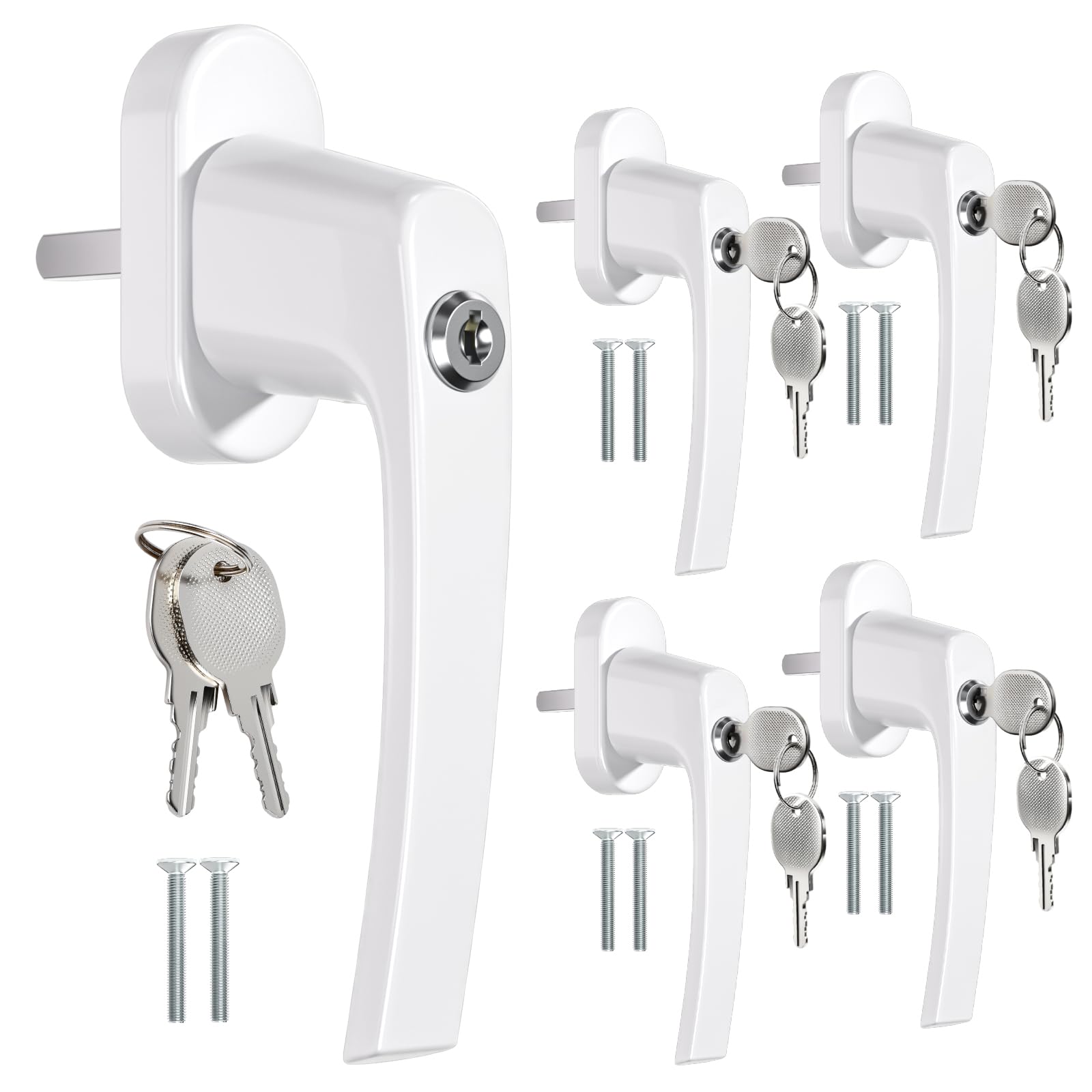 Poignée de fenêtre verrouillable Blanc 5 pièces Alliage de Zinc Haute précision Alliage d'aluminium Grade Spatial 2 clés