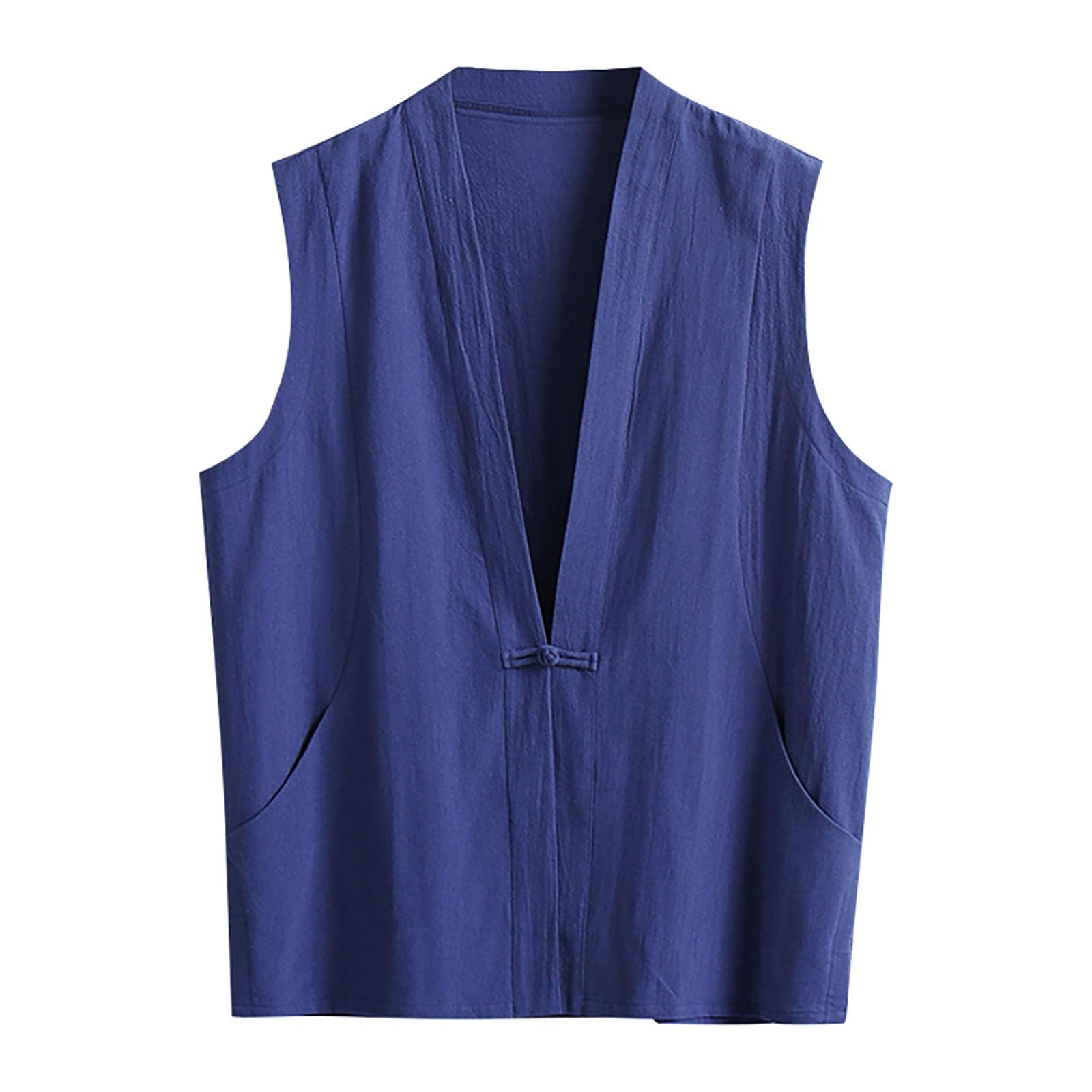 Men's Training Vest Traditional Chinese Handmade Tangzhuang Style Martial Arts Kung Fu Tai Chi Qi Gong Wushu Taekwondo Uniform V-Neck Sports Tank Top Clothing for Men