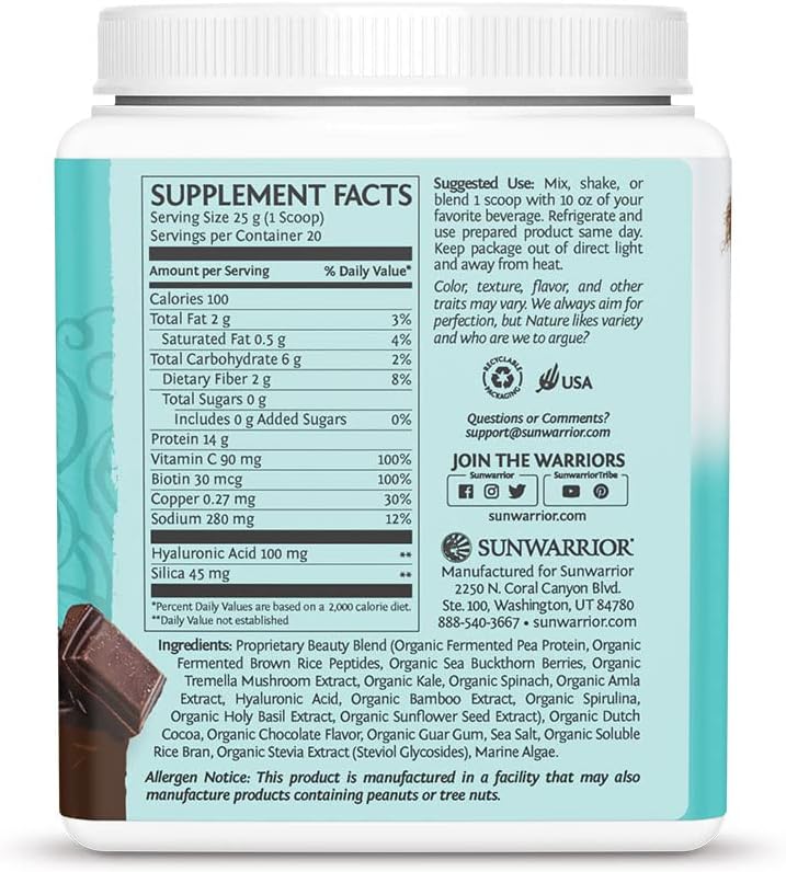 Sunwarrior Classic Vegan Protein Powder | Plant-Based 30 Servings, Chocolate & Collagen Building Powder Hyaluronic Acid | 20 Servings, Chocolate Flavored